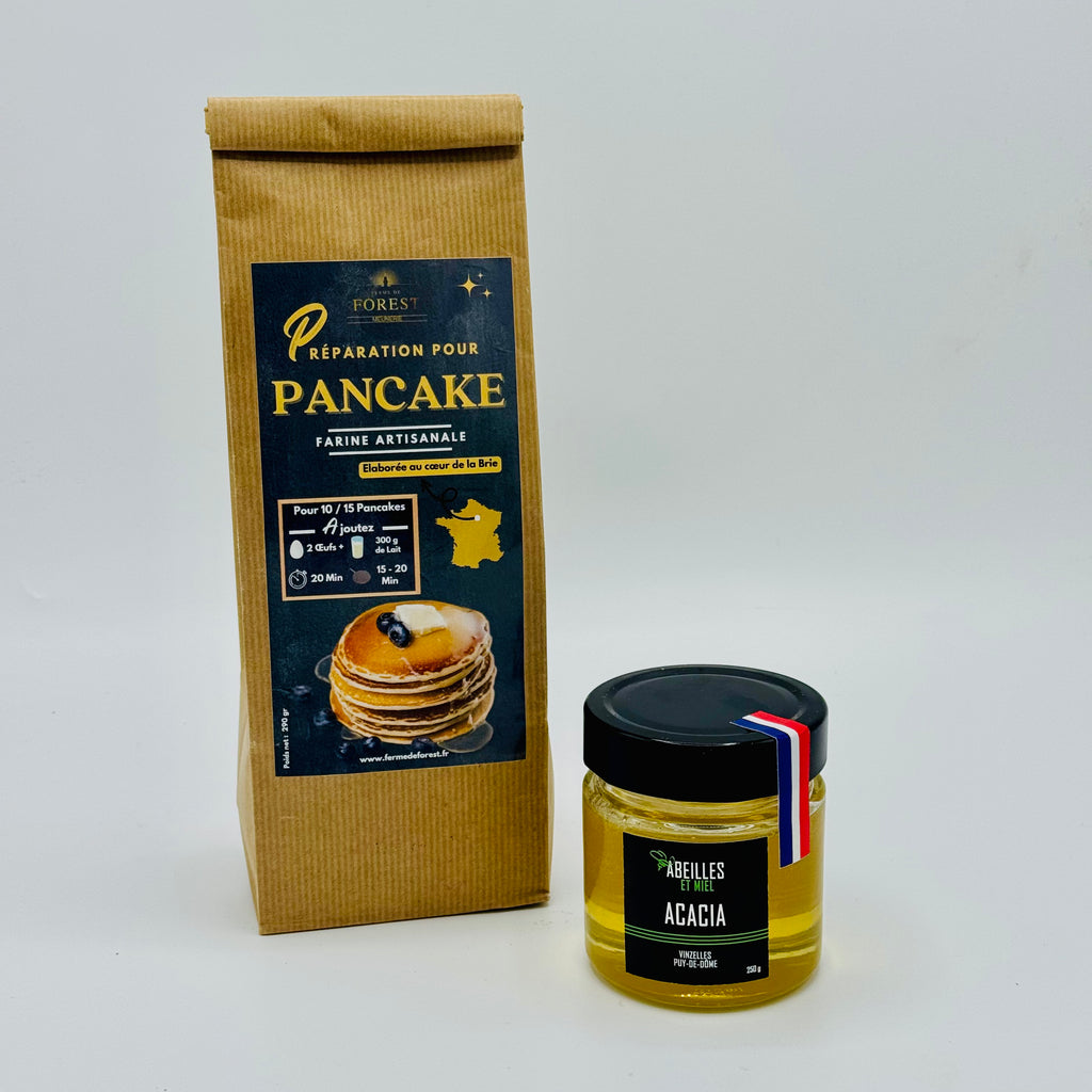 Duo Petit-Déjeuner Gourmand : Préparation Pancakes (290g) & Miel d'Acacia (250g)