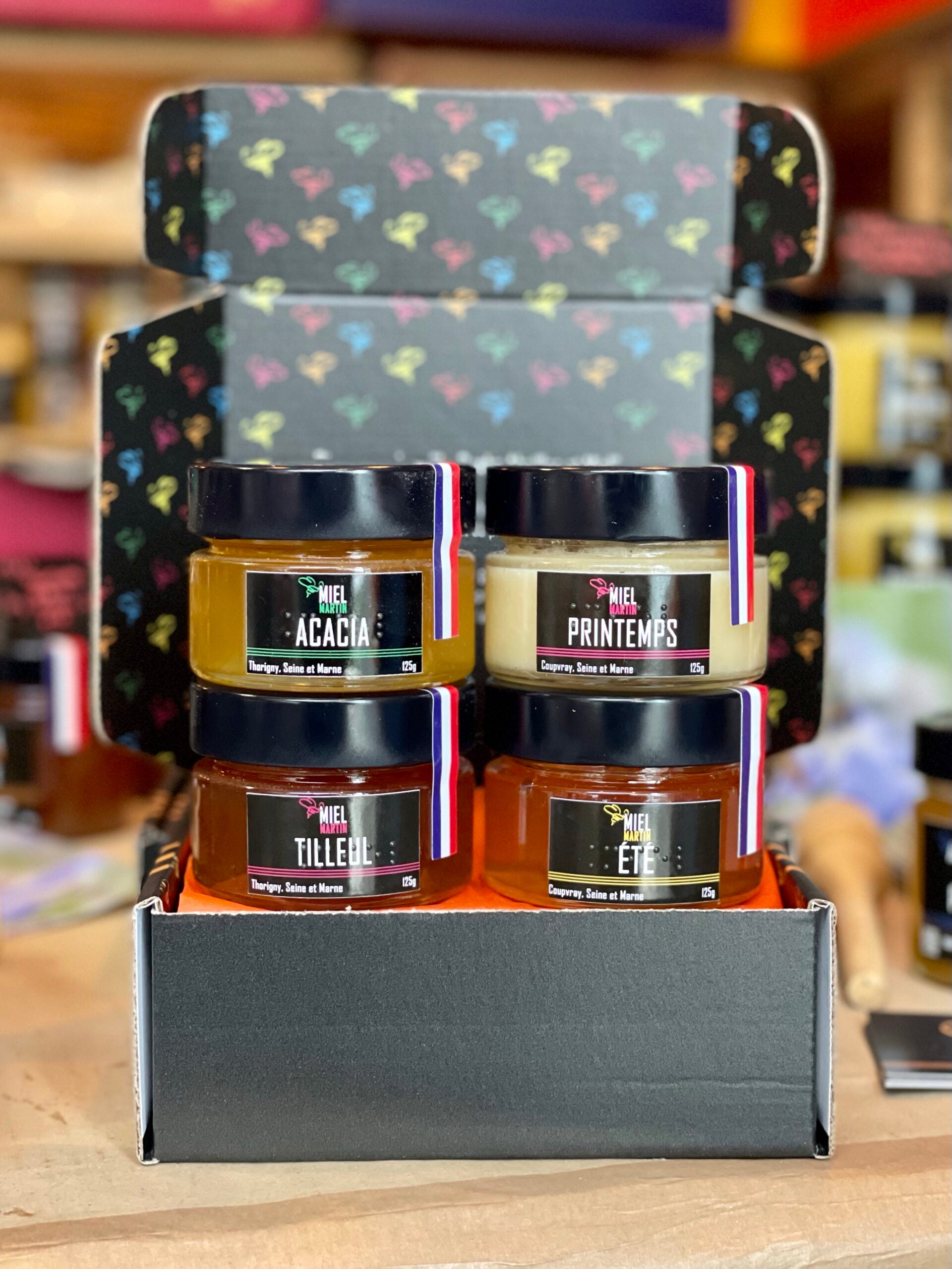 Coffret "La Ruche" – Sélection de miels de cru (4x125g)